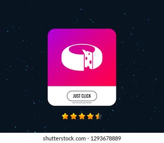 Cheese wheel sign icon. Sliced cheese symbol. Round cheese with holes. Web or internet icon design. Rating stars. Just click button. Vector