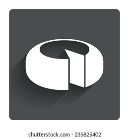 Cheese wheel sign icon. Sliced cheese symbol. Round cheese. Gray flat square button with shadow. Modern UI website navigation. Vector