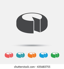 Cheese wheel sign icon. Sliced cheese symbol. Round cheese. Graphic element on white background. Colour clean flat cheese icons. Vector