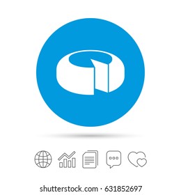 Cheese wheel sign icon. Sliced cheese symbol. Round cheese. Copy files, chat speech bubble and chart web icons. Vector