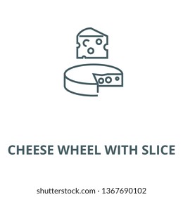 Cheese wheel with slice line icon, vector. Cheese wheel with slice outline sign, concept symbol, flat illustration