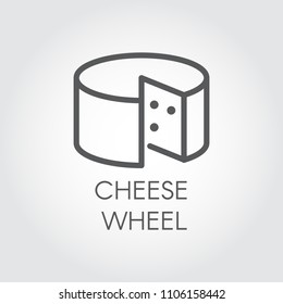 Cheese wheel thin linear icon. Dairy product line label. Natural healthy food outline logo. Vector for grocery stores, menu, price list and other thematic sites and mobile apps