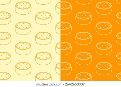 Rodas de queijo linha arte sem emenda padrão no fundo branco amarelo. Bloco de queijo padrão de doodle linear de fundo. Cheddar contorno isolado papel de parede do motivo. alimentos rótulo, embalagem e mercadoria