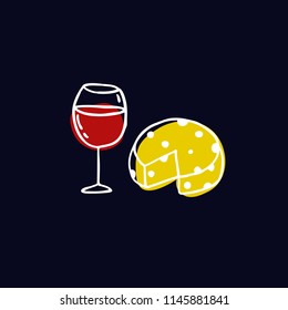 cheese and wine doodle icon