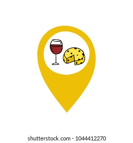 cheese and wine doodle icon, map pointer