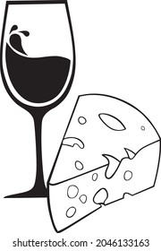 Cheese and Wine Glass in Vector