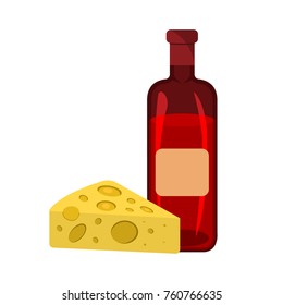Cheese and Wine icon on white Background.  Cartoon style. Vector Illustration.