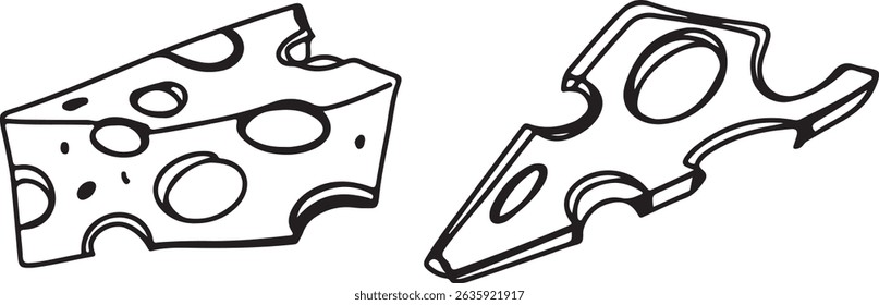 Linearzeichnung von Käse und Wein