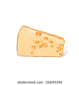cheese yellow color sketch draw isolated over white background vector illustration