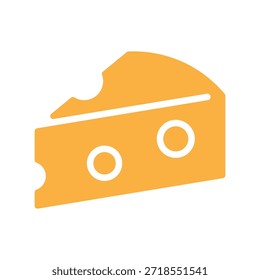 Cheese yellow icon. Piece or slice of cheese sign, symbol. Food concept. Vector illustration. Flat design. Editable stroke.