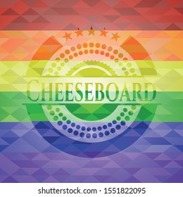 Cheeseboard on mosaic background with the colors of the LGBT flag