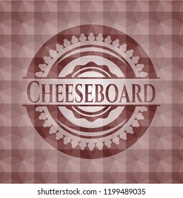 Cheeseboard red badge with geometric pattern background. Seamless.
