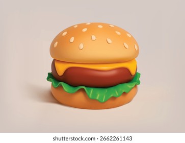 Cheeseburger 3d Icon. burger 3d realistic render vector icon hamburger