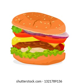 Cheeseburger american with tomato vector illustration
