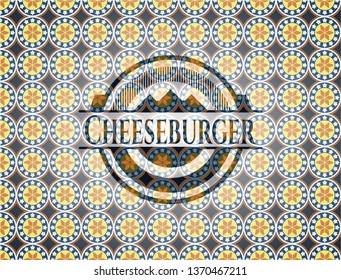 Cheeseburger arabic badge background. Arabesque decoration.