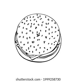 Cheeseburger with beef cutlet with cheese in a bun with sesame seeds