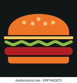 Cheeseburger with beef, and sesame. Hamburger icon. Vector illustration isolated on a black background