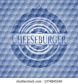 Cheeseburger blue polygonal badge.