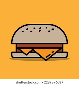 A cheeseburger with a bun illustration