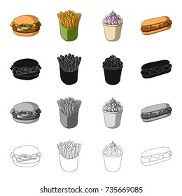 Cheeseburger, bun and other web icons in cartoon style. Cafe, fast food set.