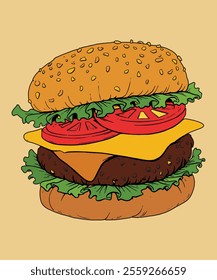 cheeseburger, burger illustration,  juicy burger,  cartoon burger,