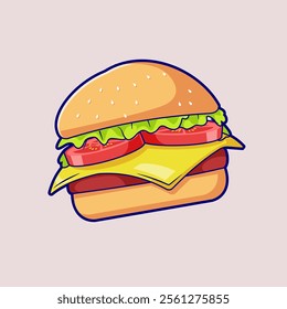 Cheeseburger Cartoon Vector Icon Illustration. Food Object 
Icon Concept Isolated Premium Vector. Flat Cartoon Style 