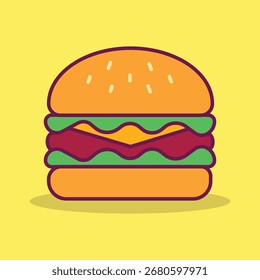 Ilustración de icono de Vector de dibujos animados de hamburguesa de queso en estilo plano
