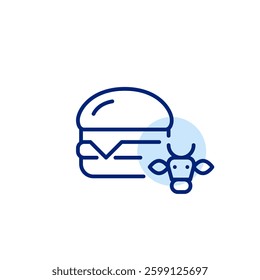 Cheeseburger and cow head. Beef meat. Restaurant menu, fast food. Pixel perfect, editable stroke vector icon
