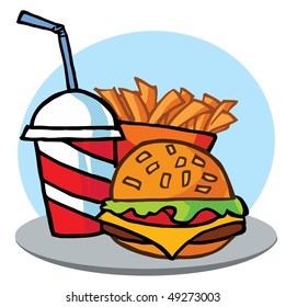 Cheeseburger With Drink And Fries