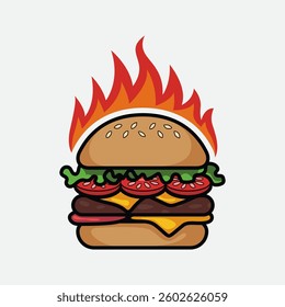Cheeseburger with fire vector design illustration.