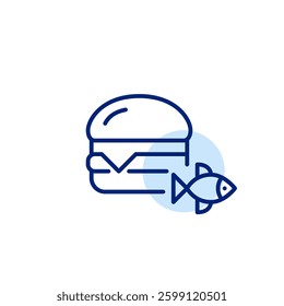 Cheeseburger with fish patty. Restaurant menu. Pixel perfect, editable stroke vector icon