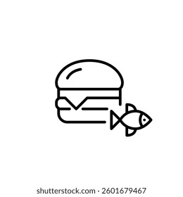 Cheeseburger with fish patty. Restaurant menu. Pixel perfect, editable stroke vector icon