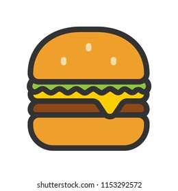 Cheeseburger Flat Icon Design. Illustration. Isolate on white background.