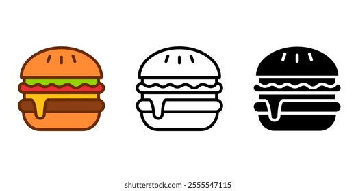 Cheeseburger flat icon. Fast food color sign. Hamburger symbol. American burger illustration. Griller beef pictogram.