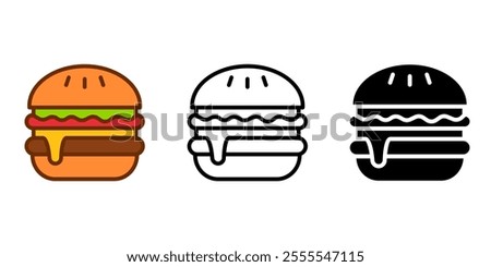 Cheeseburger flat icon. Fast food color sign. Hamburger symbol. American burger illustration. Griller beef pictogram.