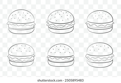 Cheeseburger Flower Line Art Vector Set Detailed Illustrations of Burger and Floral Designs for Creative Projects