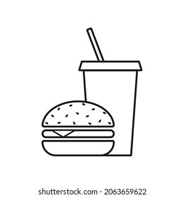 Cheeseburger, food and drink on rendered, fast food icon, flat design. Vector illustration.