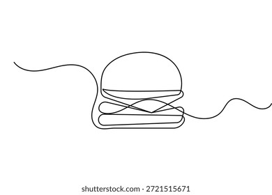 Cheeseburger food icon continuous one line drawing and minimalist style isolate outline vector illustration