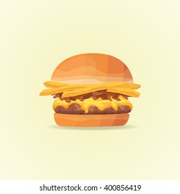 cheeseburger with french fries. cheeseburger vector icon. Fast food cheese burger illustration.cheeseburger illustration isolated.