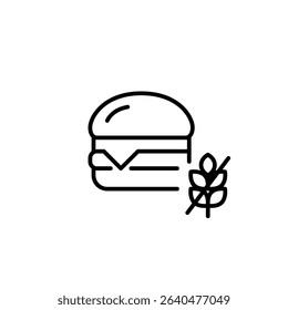 Cheeseburger and gluten free symbol. Dietary restrictions, food labelling. Pixel perfect, editable stroke vector icon