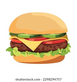 cheeseburger with grilled meat and vegetables over white