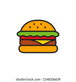 Cheeseburger or hamburger icon. Fast food isolated line color icons