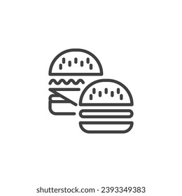 Cheeseburger and hamburger line icon. linear style sign for mobile concept and web design. Two burger outline vector icon. Fast food symbol, logo illustration. Vector graphics