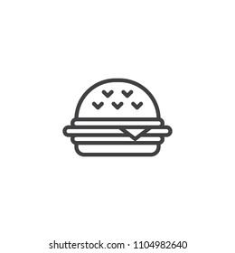 Cheeseburger or Hamburger outline icon. linear style sign for mobile concept and web design. Burger simple line vector icon. Symbol, logo illustration. Pixel perfect vector graphics