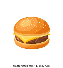 Cheeseburger, hamburger. Vector illustration cartoon flat icon isolated on white.