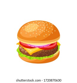 Cheeseburger, hamburger. Vector illustration cartoon flat icon isolated on white.