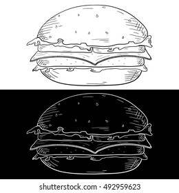 Cheeseburger. Hand drawn sketch. Vector illustration