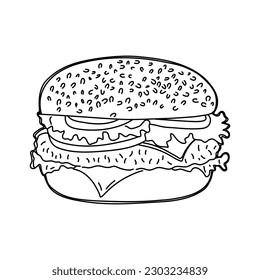 Cheeseburger in hand drawn style. Vector.