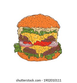 Cheeseburger hand drawn vector illustration.