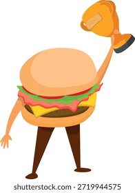 Hamburguesa con queso con un trofeo dorado